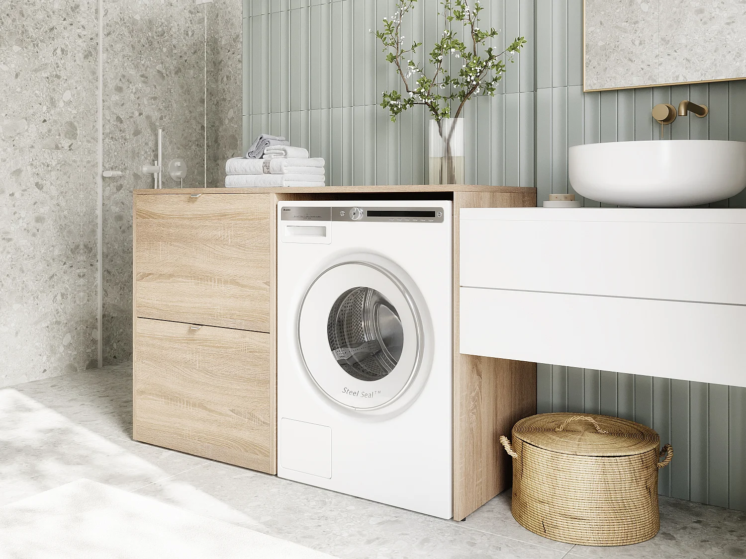 Armoire de machine à laver ou sèche-linge - 130 cm de large - Avec armoire - Armoire pour machine à laver ou sèche-linge