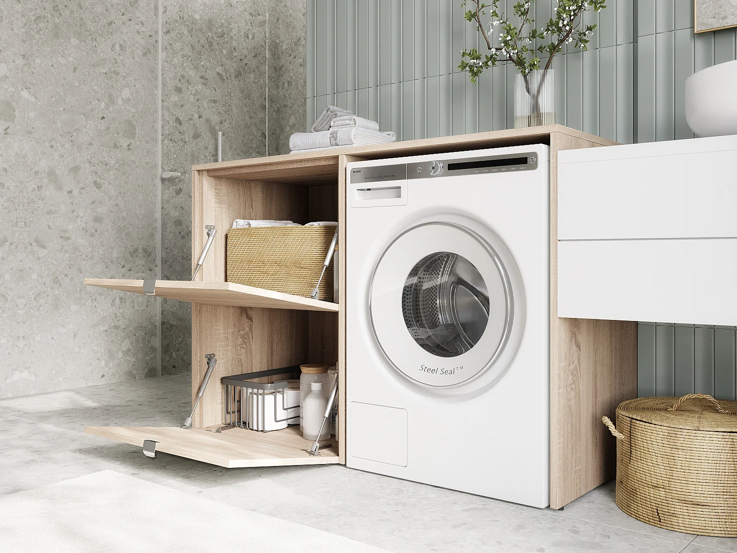 Armoire de machine à laver ou sèche-linge - 130 cm de large - Avec armoire - Armoire pour machine à laver ou sèche-linge