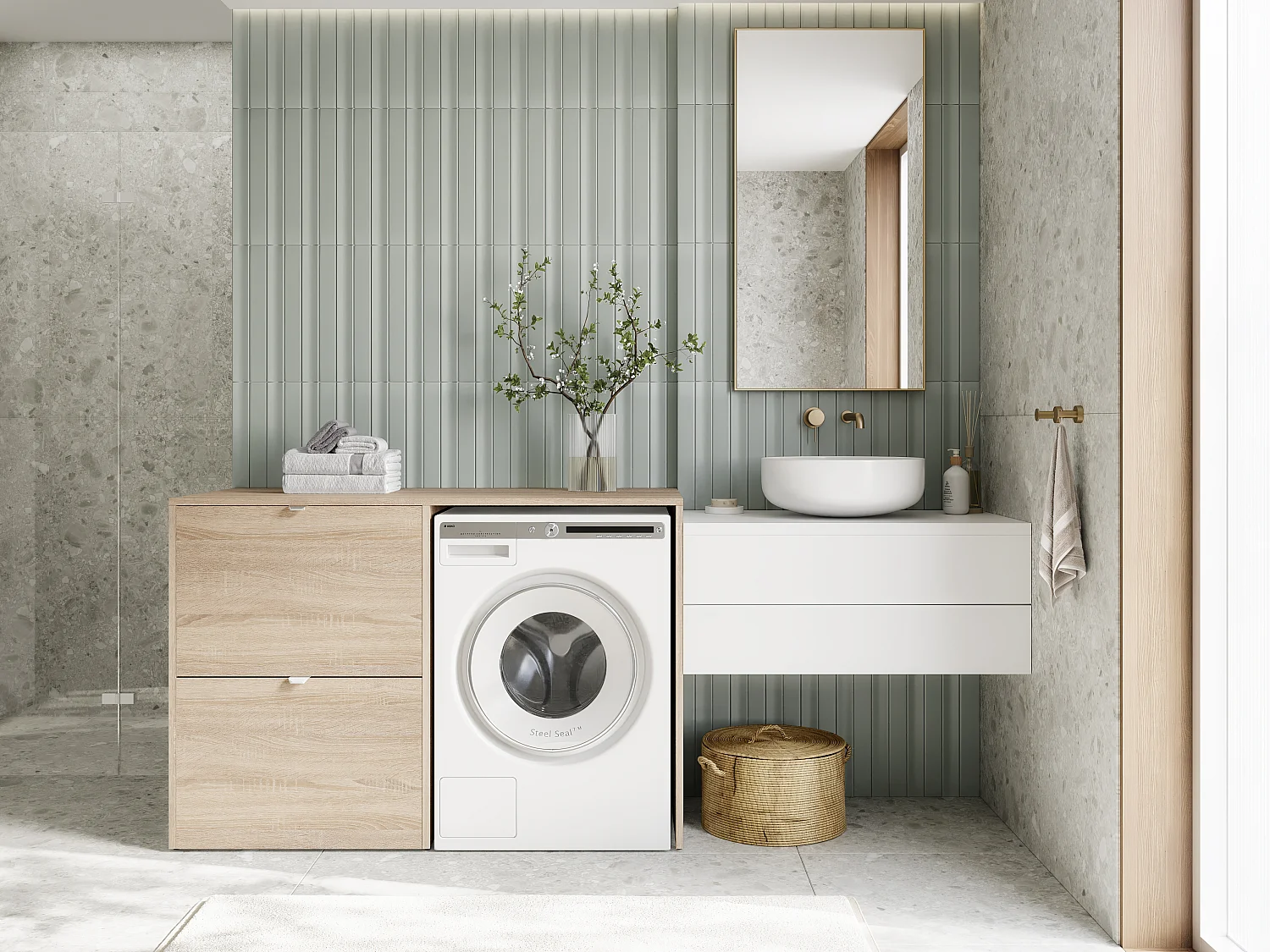 Armoire de machine à laver ou sèche-linge - 130 cm de large - Avec armoire - Armoire pour machine à laver ou sèche-linge