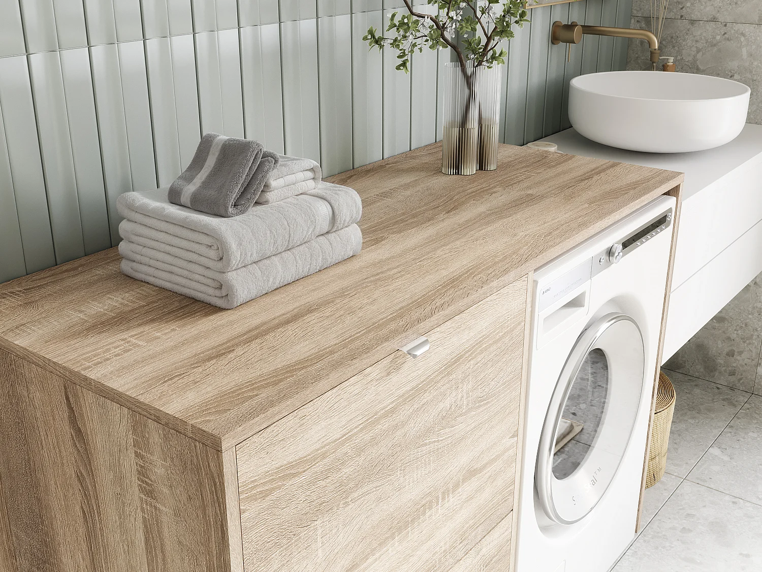 Armoire de machine à laver ou sèche-linge - 130 cm de large - Avec armoire - Armoire pour machine à laver ou sèche-linge