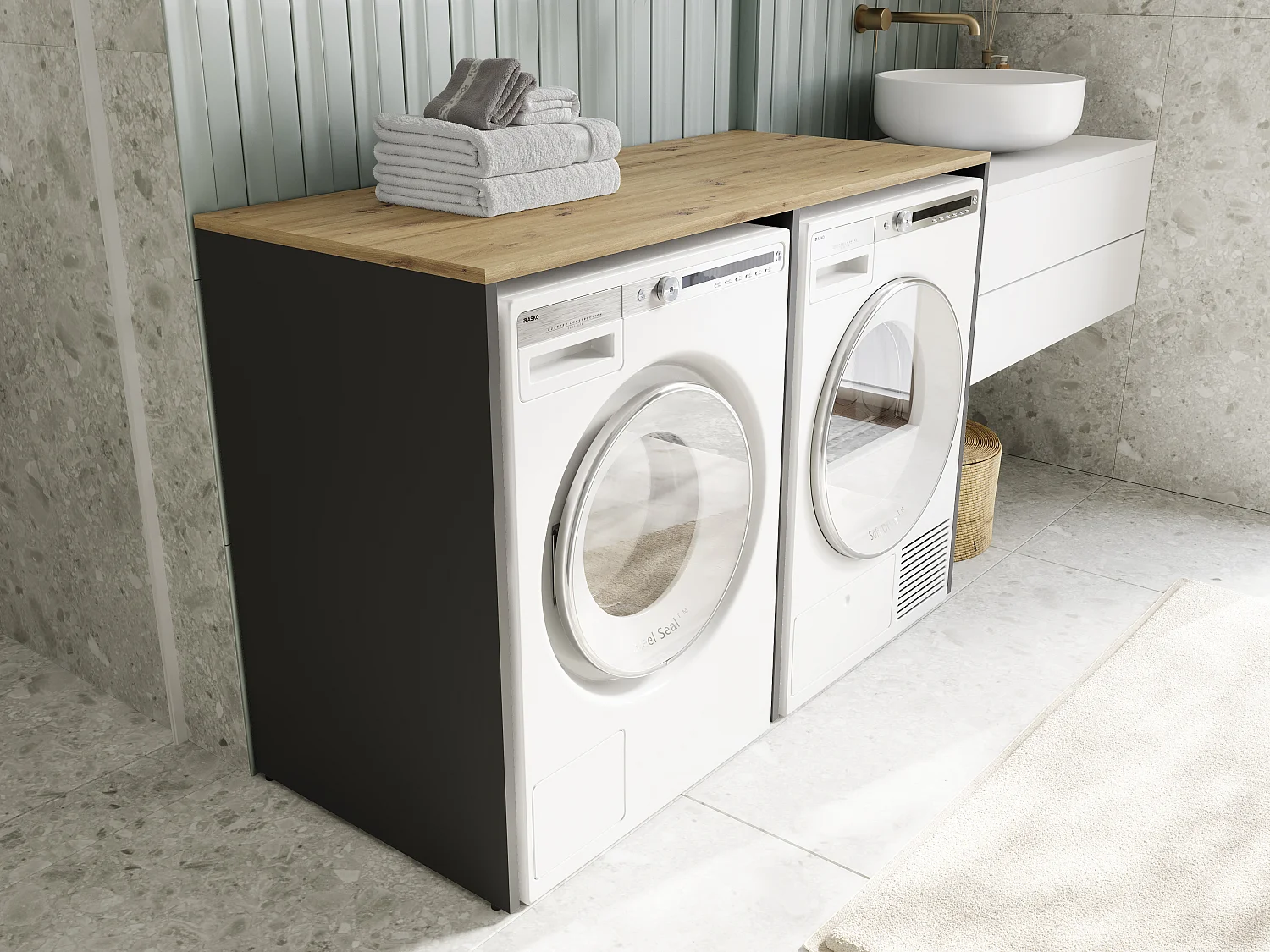 Armário para máquina de lavar de 130 cm, compatível com lavadora e secadora, com espaço de arrumação, armário superior