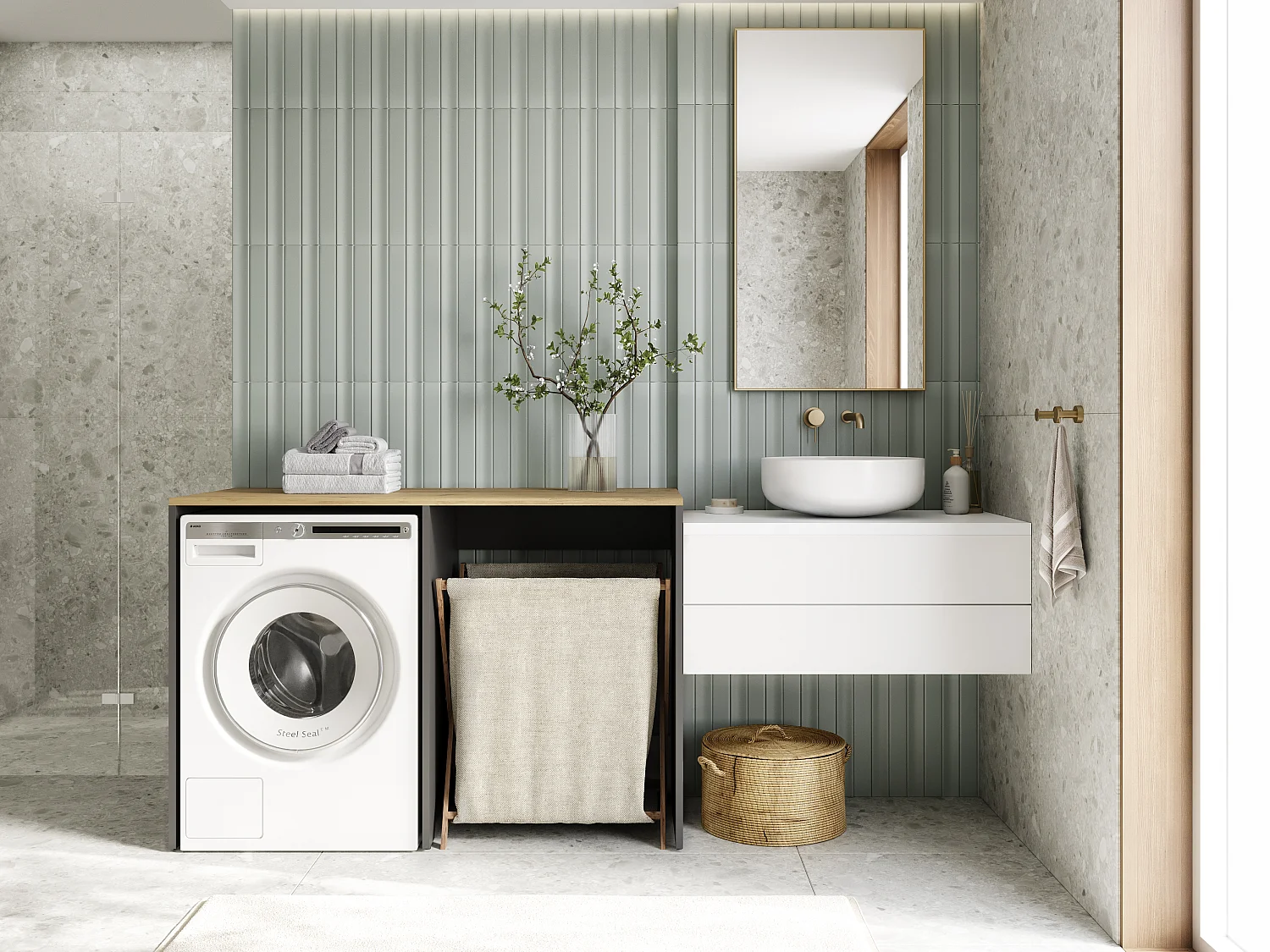 Armário para máquina de lavar de 130 cm, compatível com lavadora e secadora, com espaço de arrumação, armário superior