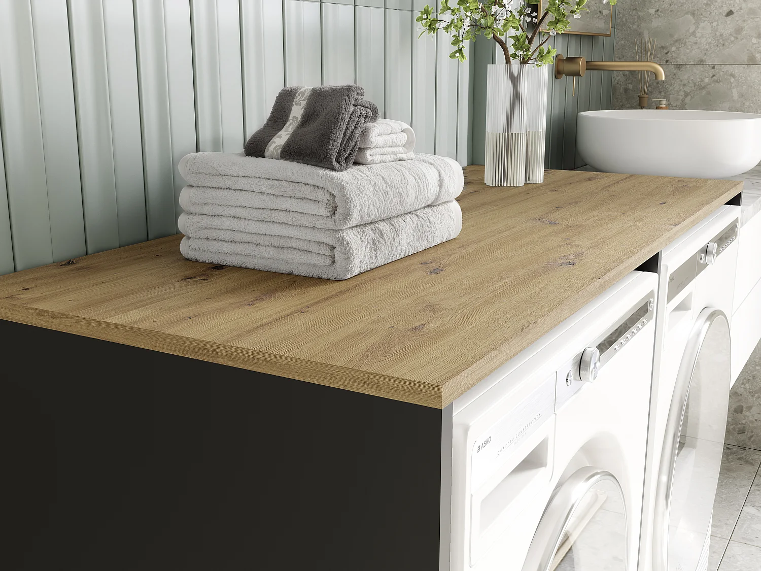 Armário para máquina de lavar de 130 cm, compatível com lavadora e secadora, com espaço de arrumação, armário superior