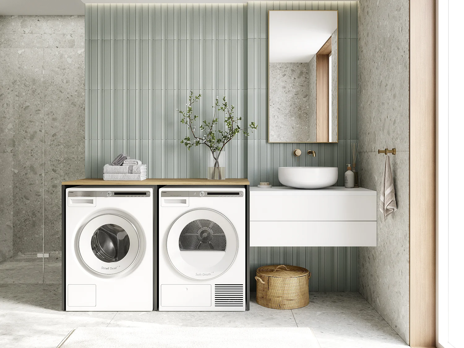 Armário para máquina de lavar de 130 cm, compatível com lavadora e secadora, com espaço de arrumação, armário superior