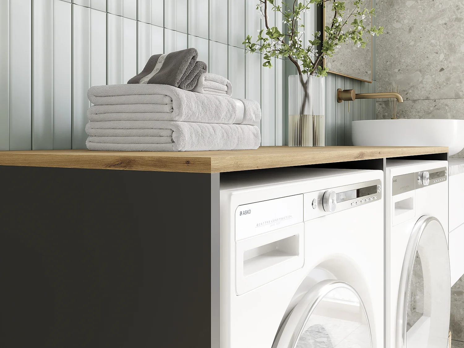 Armário para máquina de lavar de 130 cm, compatível com lavadora e secadora, com espaço de arrumação, armário superior