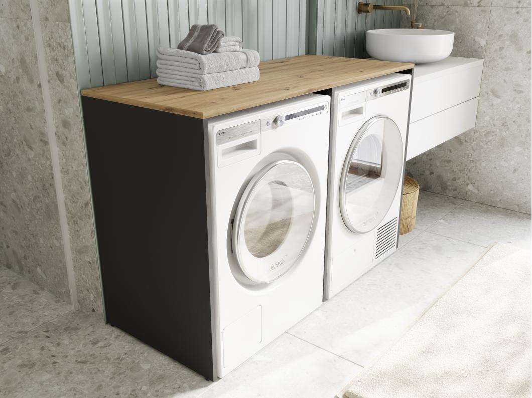 Wasmachinekast 130 cm breed, geschikt voor wasmachine en droger met opbergruimte, bovenkast voor wasmachine