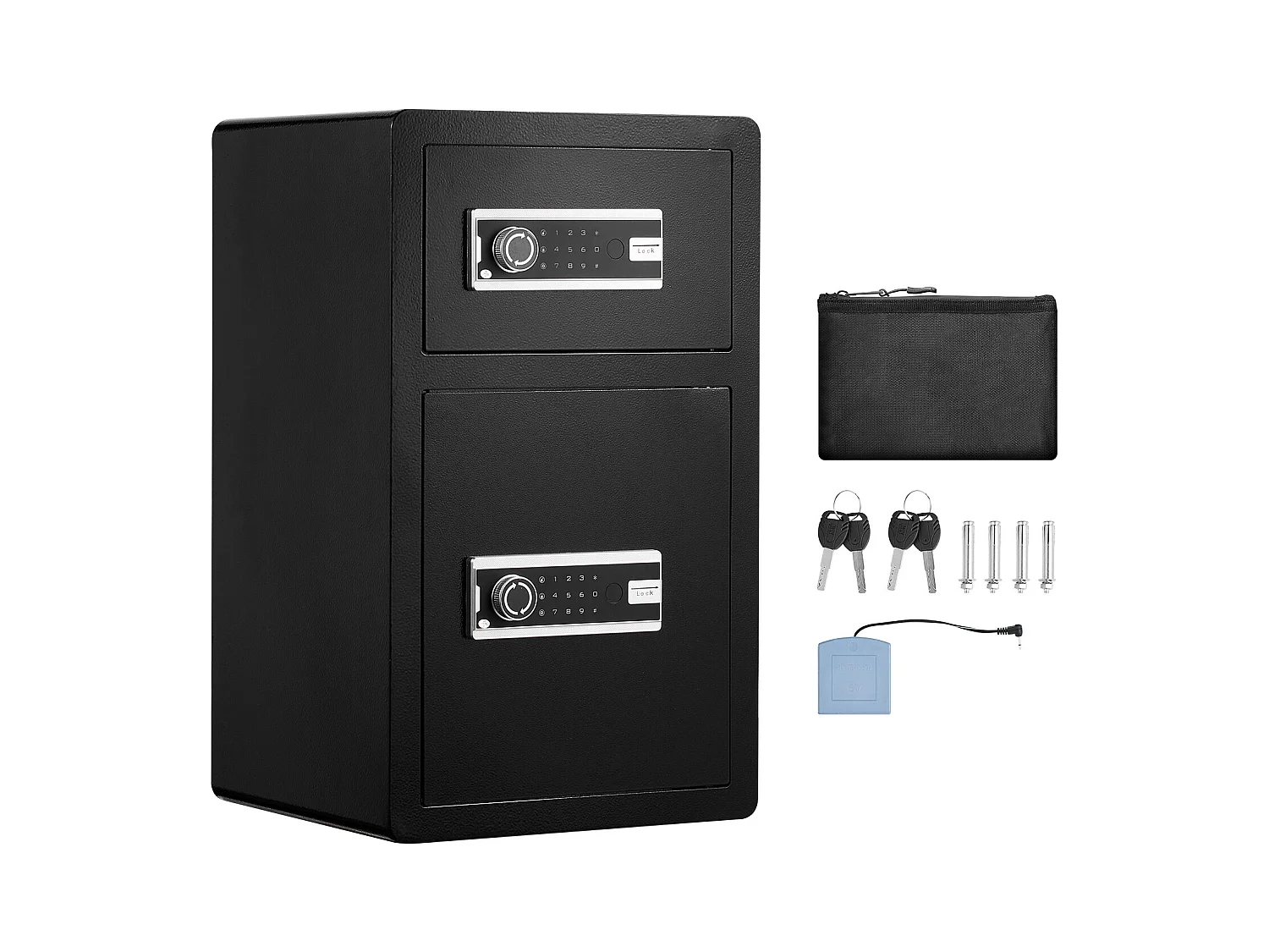 Cassaforte, SucceBuy 127 300 cm³, Nera, con Doppia Porta, Serratura a Chiave e Password Ignifuga