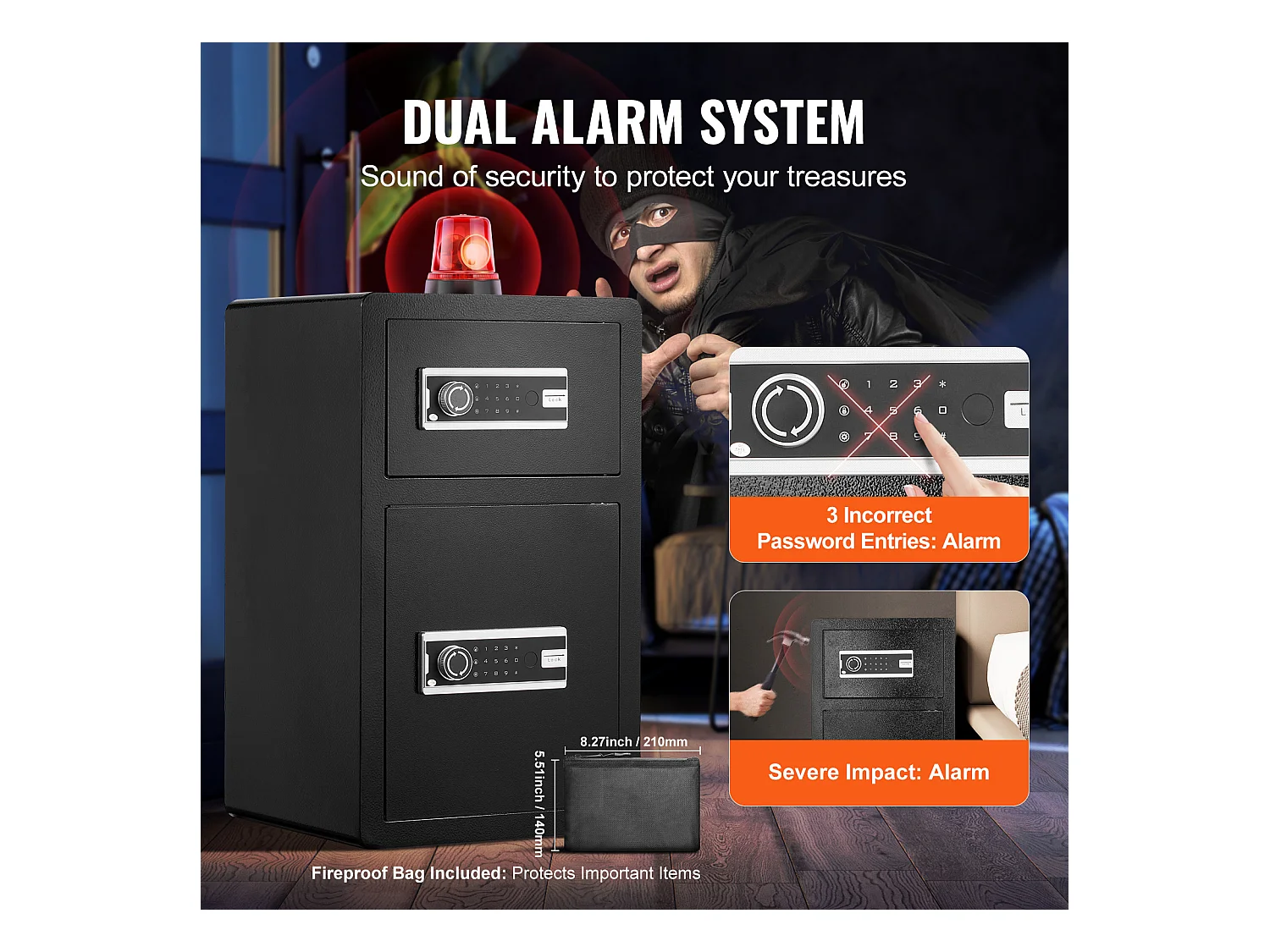 Cassaforte, SucceBuy 127 300 cm³, Nera, con Doppia Porta, Serratura a Chiave e Password Ignifuga