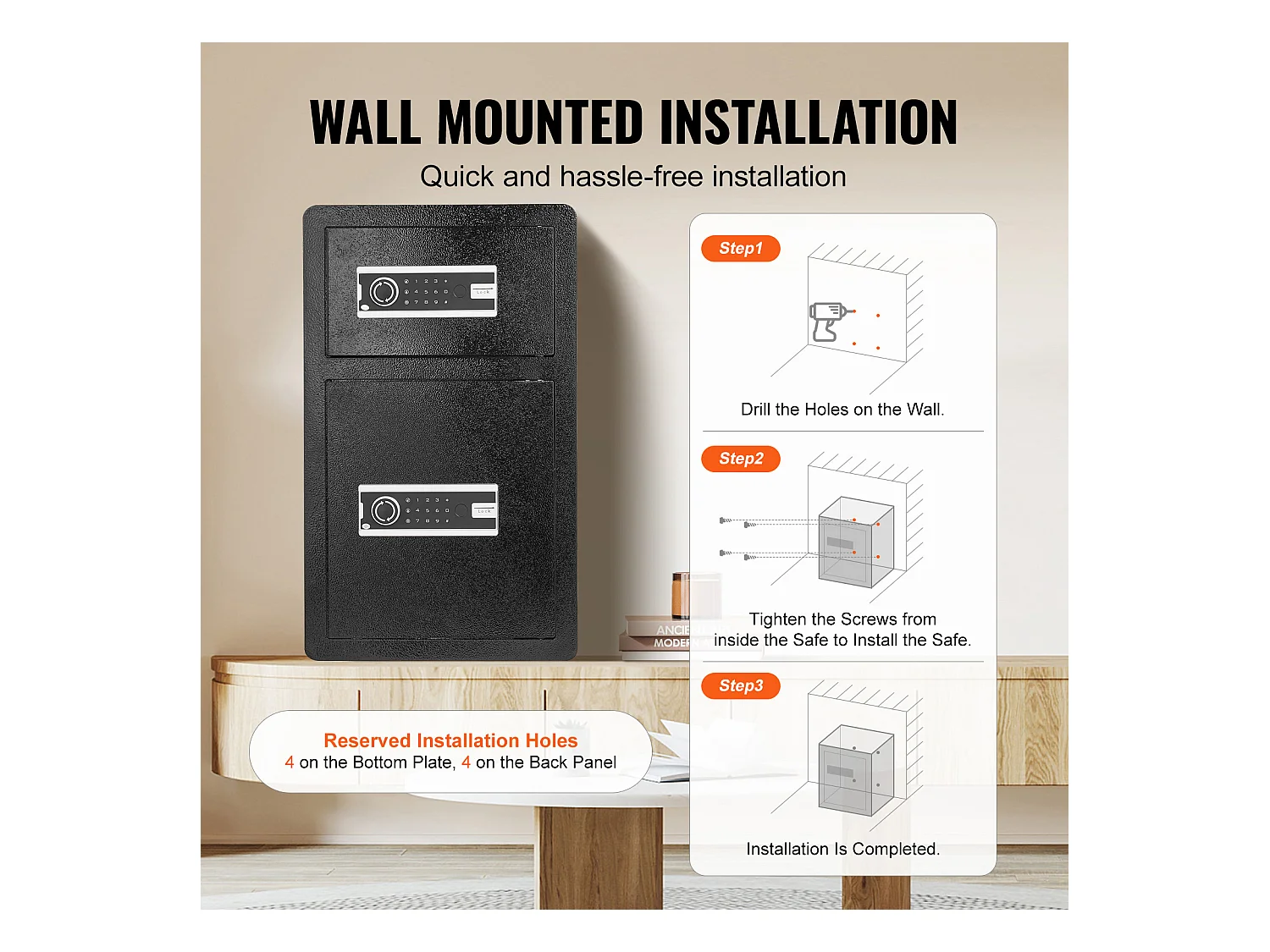 Cassaforte, SucceBuy 127 300 cm³, Nera, con Doppia Porta, Serratura a Chiave e Password Ignifuga