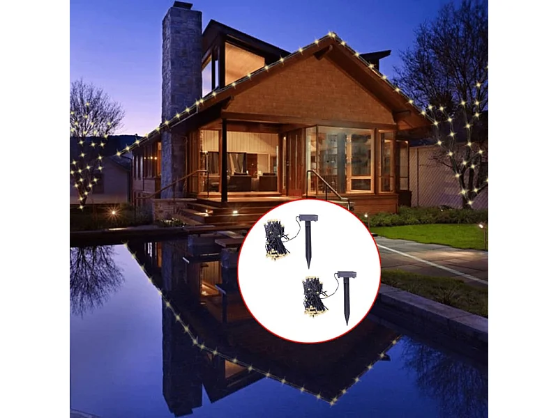 Stringa Solare di Luci LED 2 pz Bianco Caldo