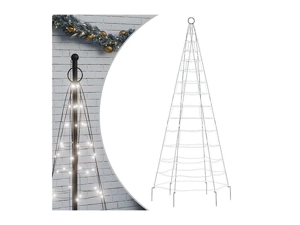 LED-kerstboom aan vlaggenmast 200 LED's koud wit 180 cm