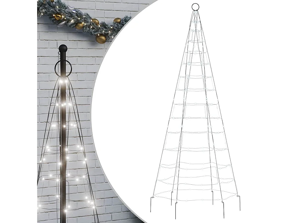 Albero di Natale a LED su Pennone 200 LED Bianco Freddo 180 cm