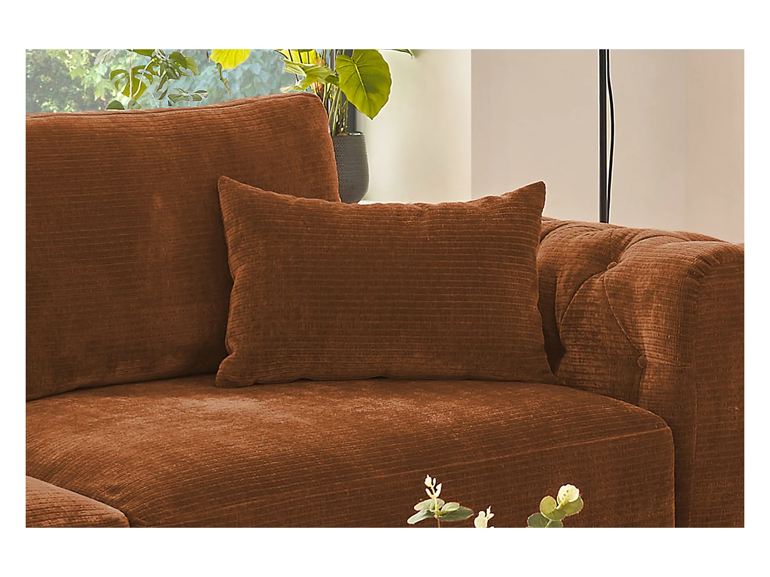 Coussin - brun rougeâtre Velours côtelé - SEPHI