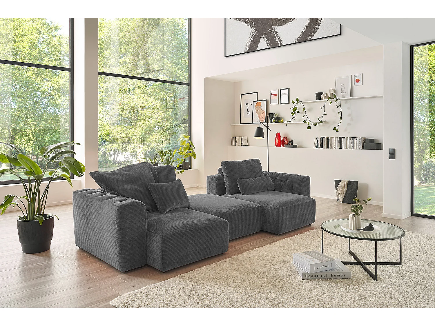 Coussin - anthracite Velours côtelé - SEPHI