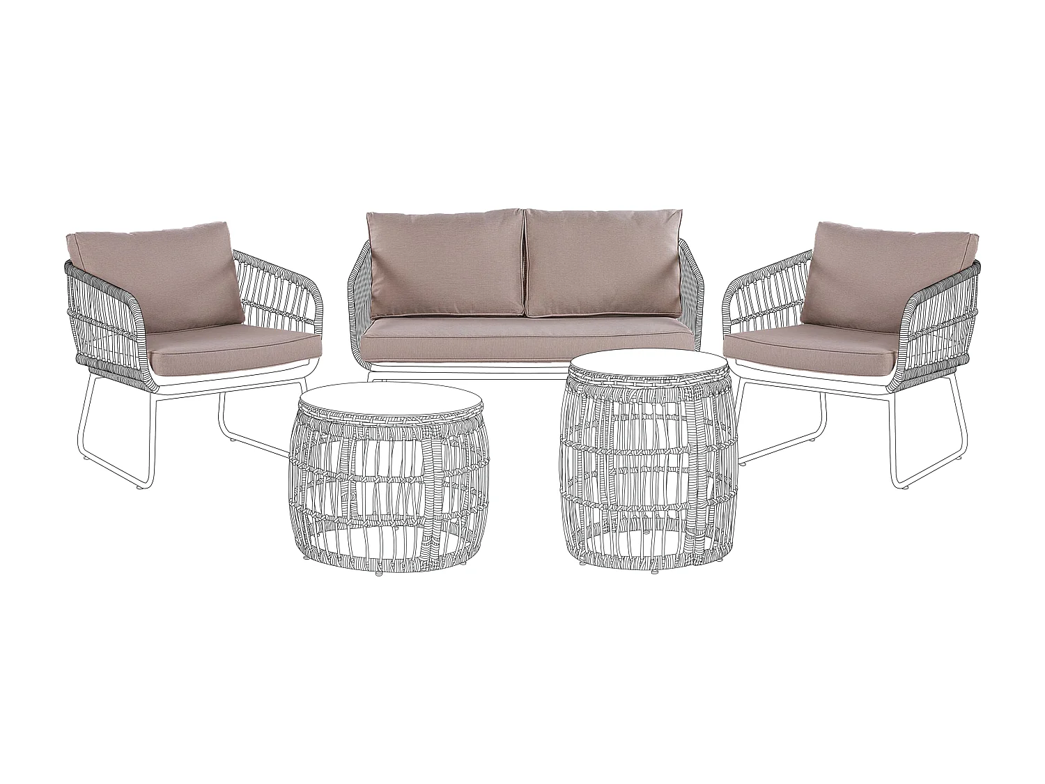 Outdoor-Kissenbezug-Set mit Sitz- und Rückenkissenhüllen beige Modell Ravello