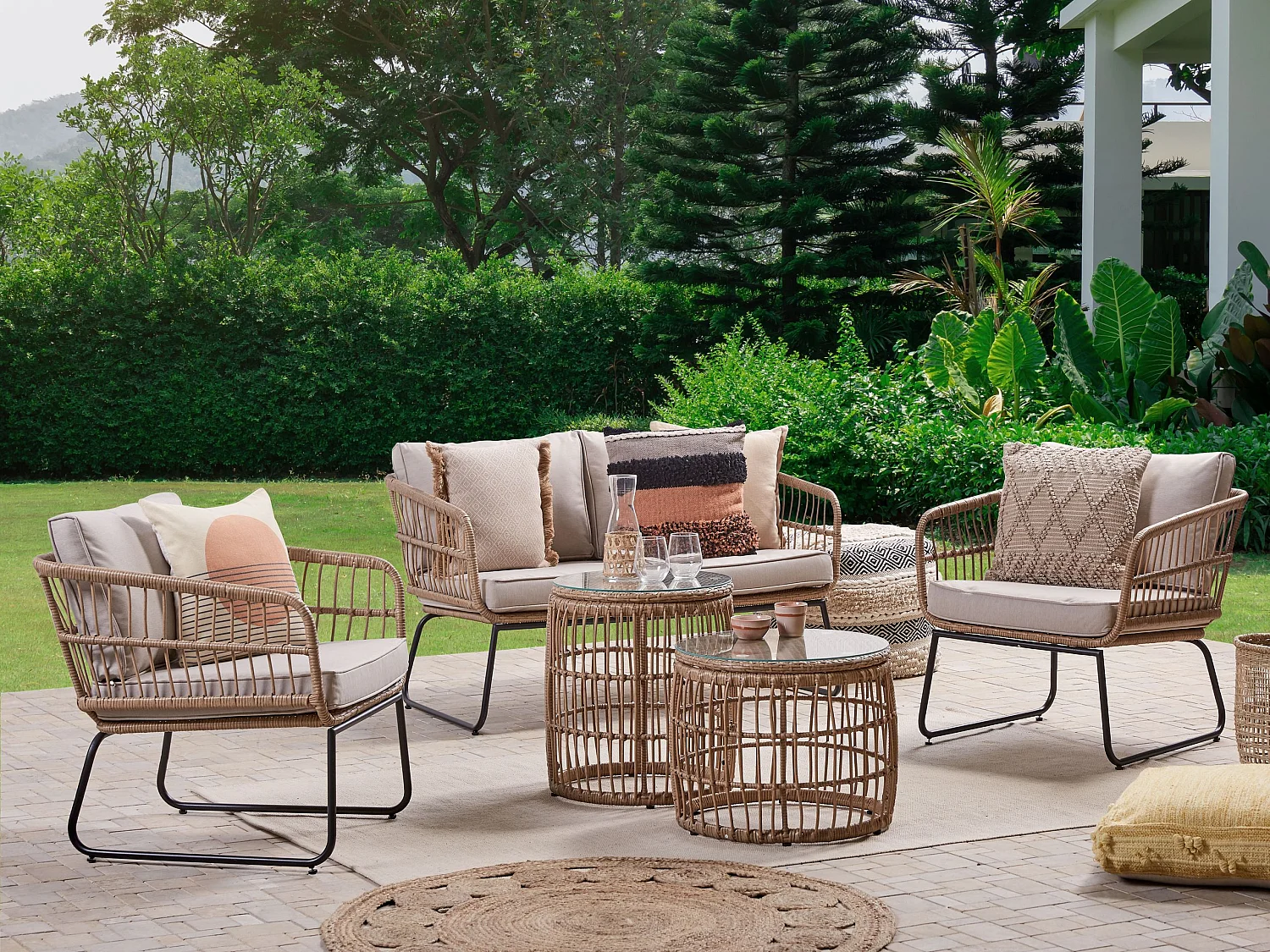 Outdoor-Kissenbezug-Set mit Sitz- und Rückenkissenhüllen beige Modell Ravello