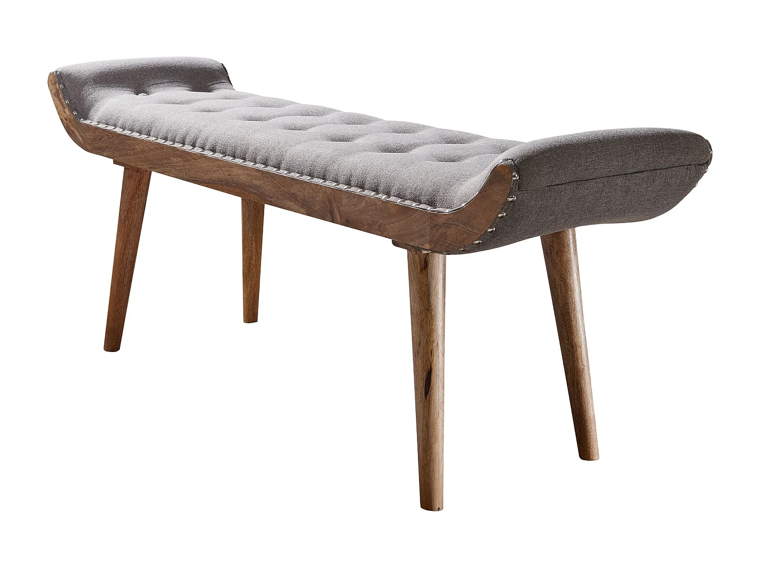 banc tissu / banc en bois massif gris 125x51x38 cm Chesterfield design | Banc rembourré Hall |
