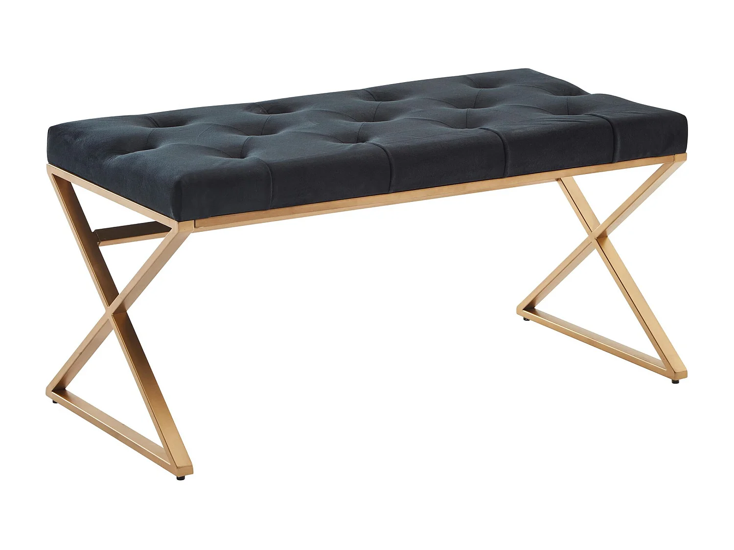 Banc Velours et Métal 90x46x44 cm Noir Chesterfield Moderne | Banquette Tissu Couloir Rembourré |