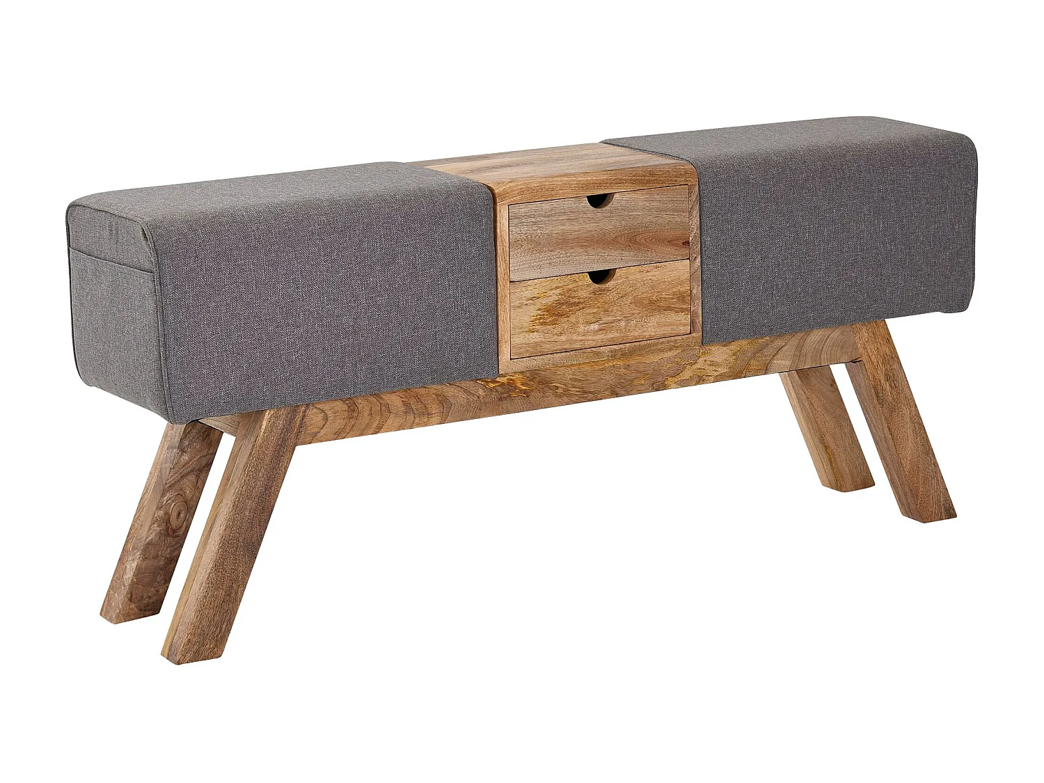 Banc Turnbock design gris avec tiroirs 120x56x30 cm | Banc de tabouret de gym en tissu avec espace