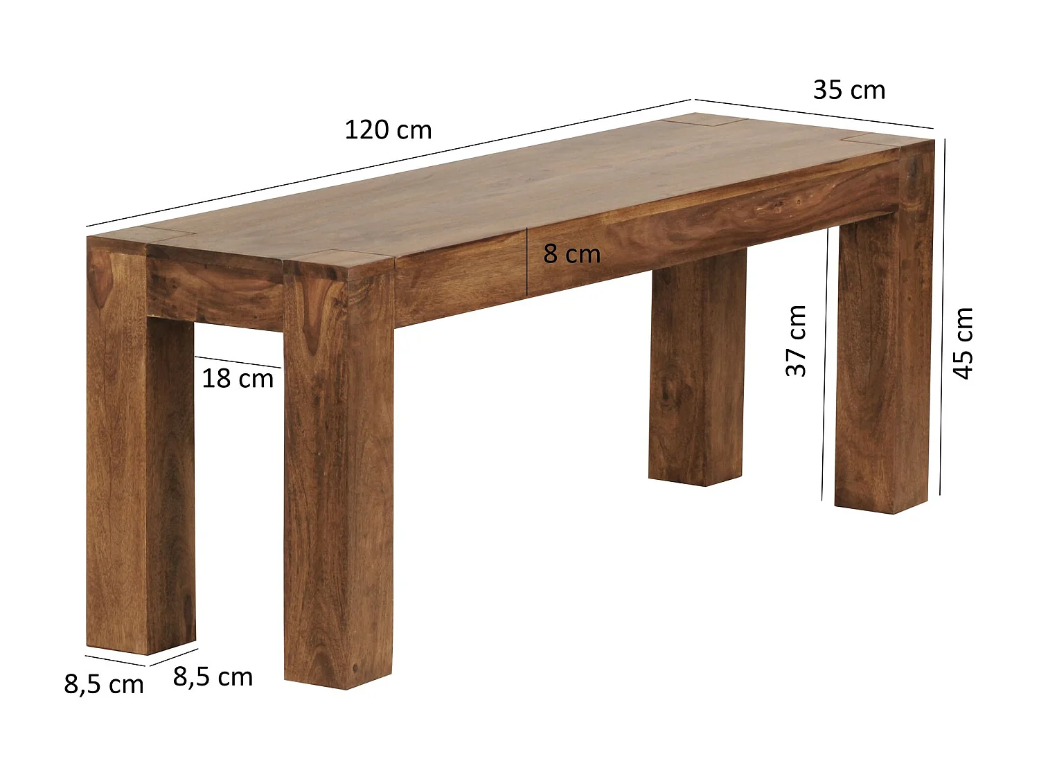 Esszimmer Sitzbank MUMBAI Massiv-Holz Sheesham 120 x 45