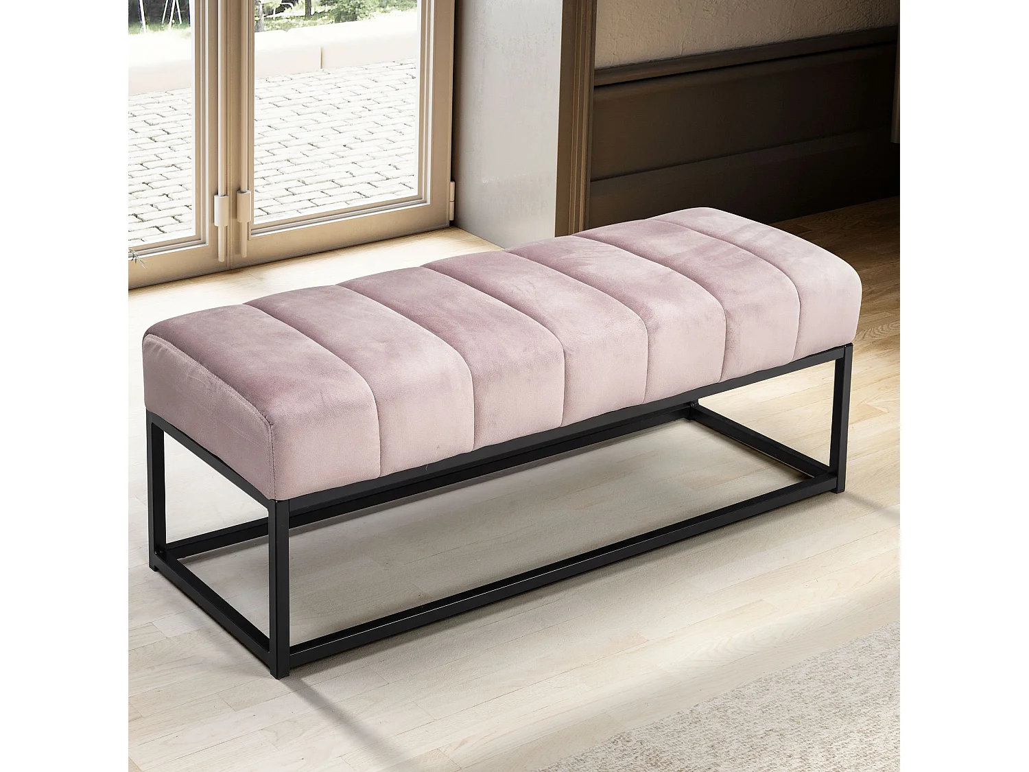 Banc Rembourré Rose 108x40x40 cm Style Moderne avec Structure en Métal | Banquette Couloir Velours