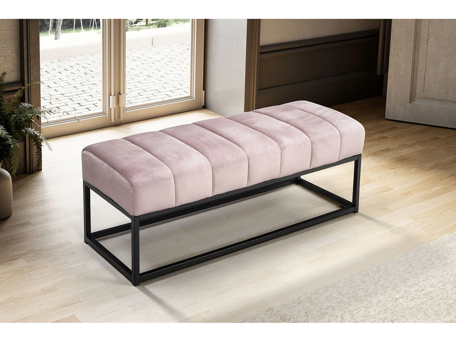 Banc Rembourré Rose 108x40x40 cm Style Moderne avec Structure en Métal | Banquette Couloir Velours
