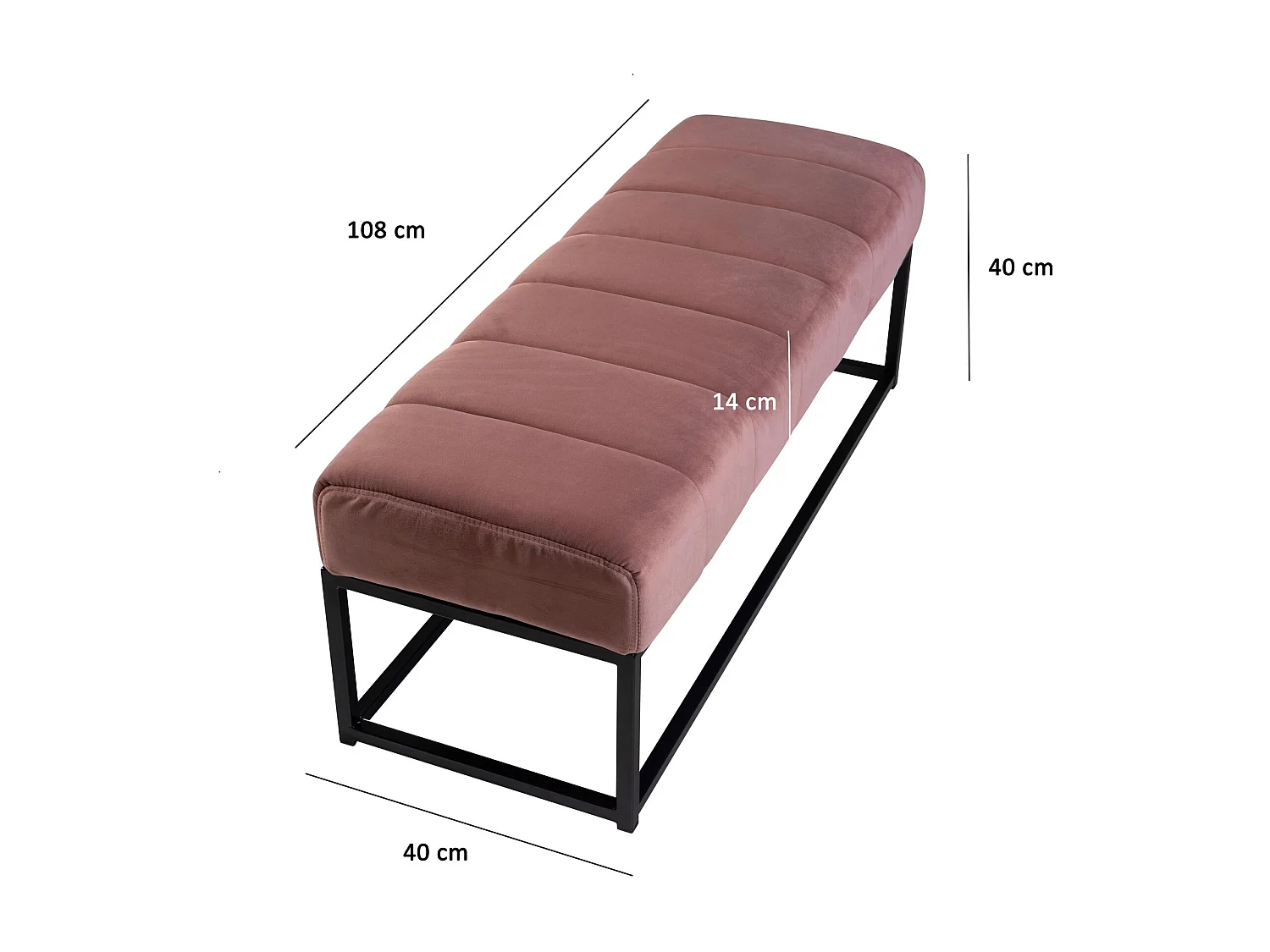 Banc Rembourré Rose 108x40x40 cm Style Moderne avec Structure en Métal | Banquette Couloir Velours