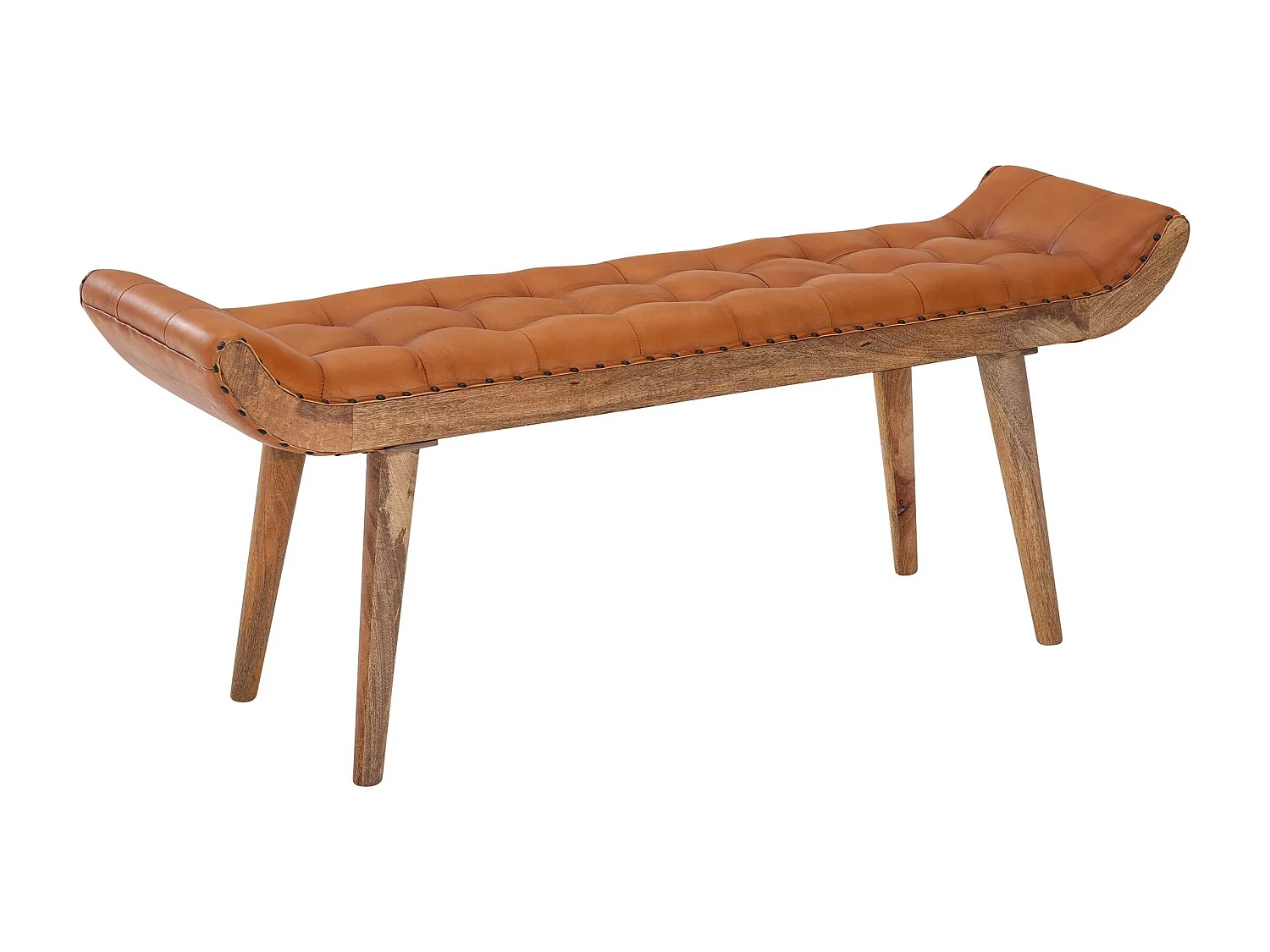 banc cuir véritable / banc en bois massif marron 125x50x38 cm Chesterfield | Banc tapissé design