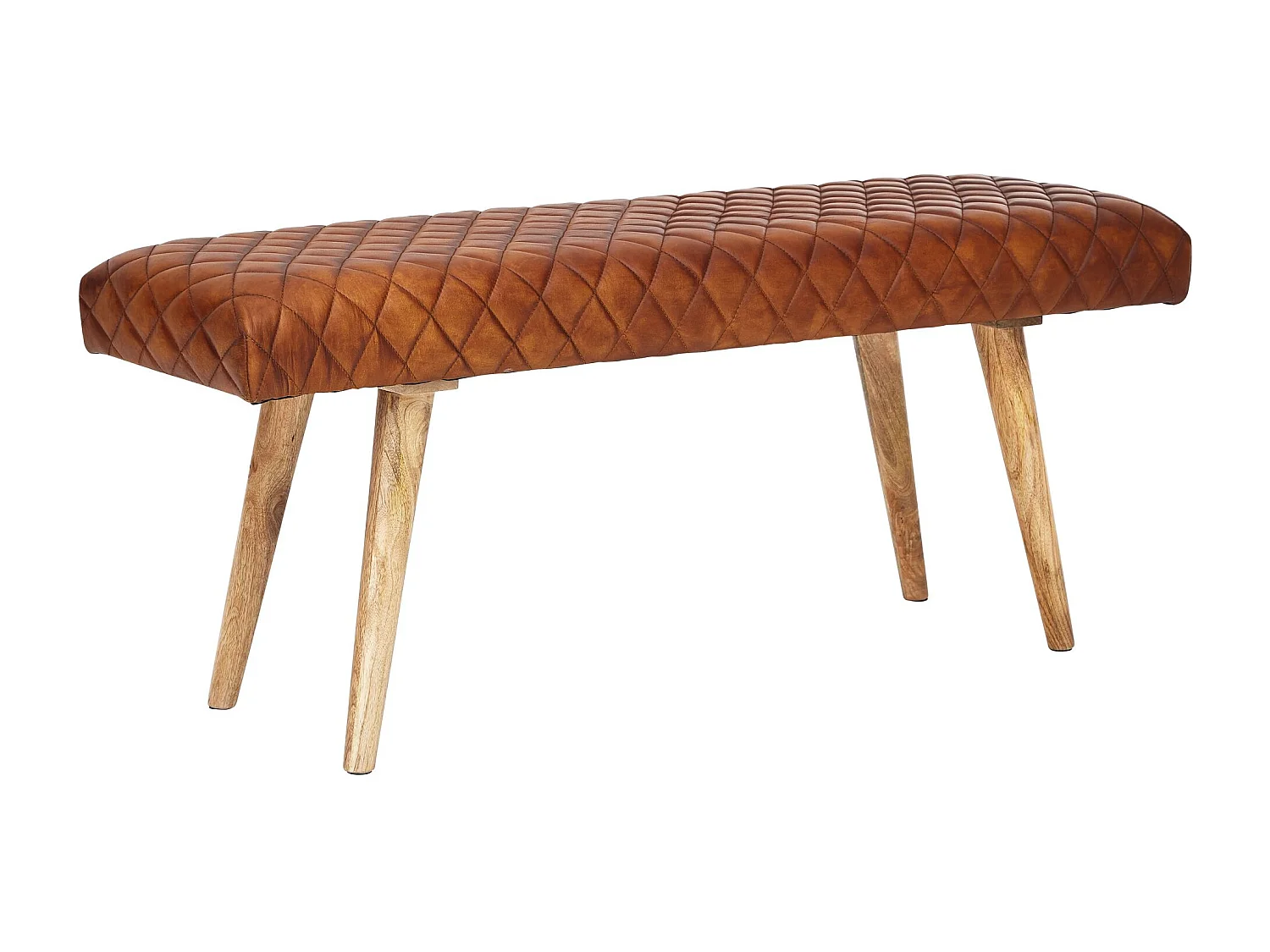 banc cuir véritable / banc bois massif 115x53x38 cm | Banquette 2 places rembourrée salle à manger
