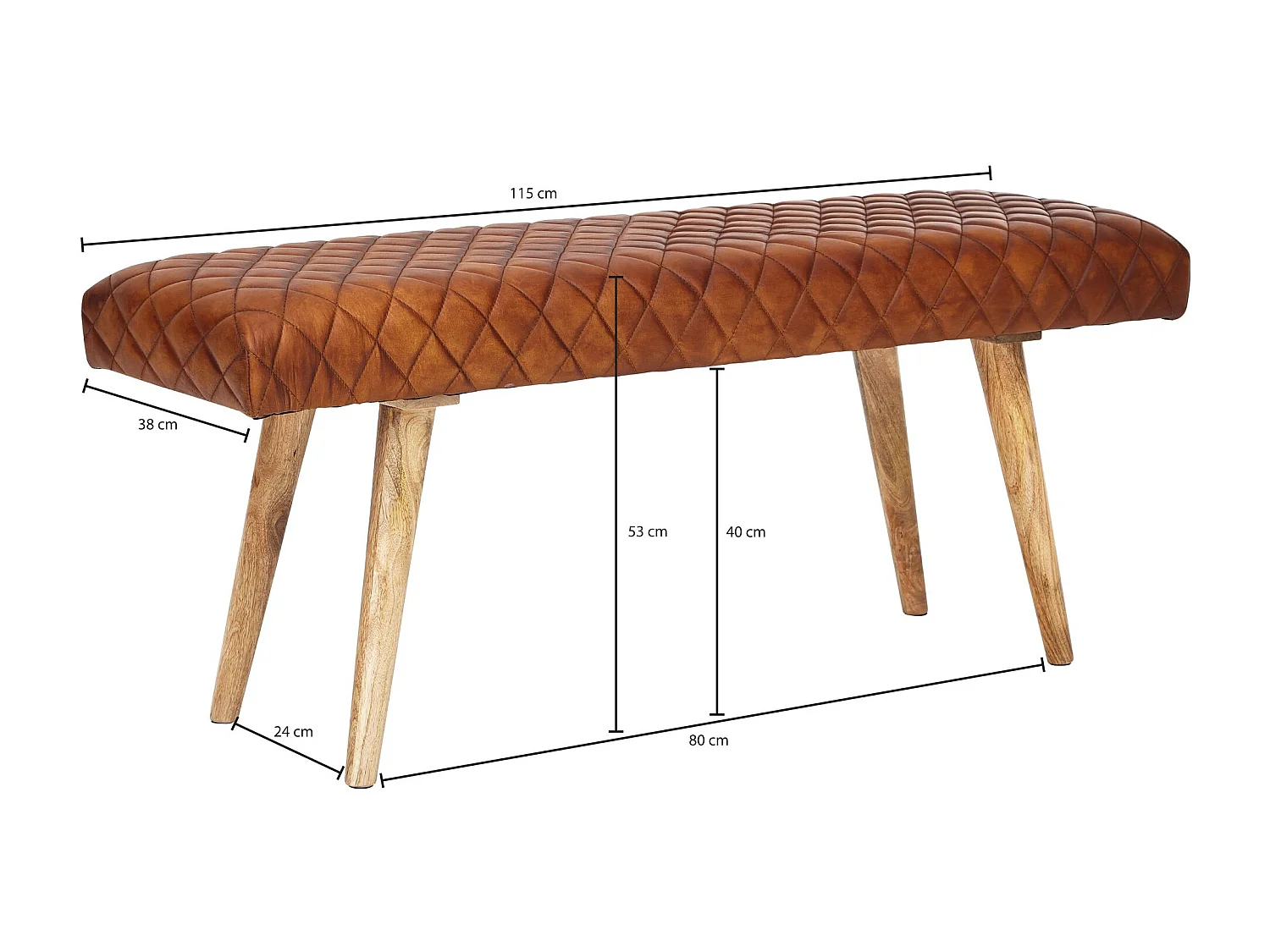 banc cuir véritable / banc bois massif 115x53x38 cm | Banquette 2 places rembourrée salle à manger