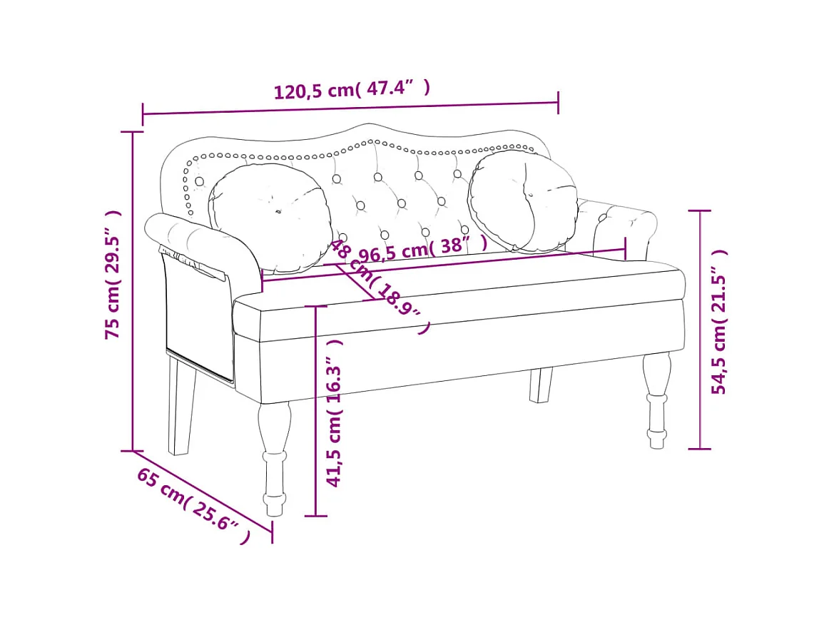 Banc avec coussins bordeaux 120,5x65x75 cm velours