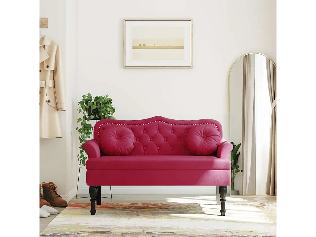 Banc avec coussins bordeaux 120,5x65x75 cm velours