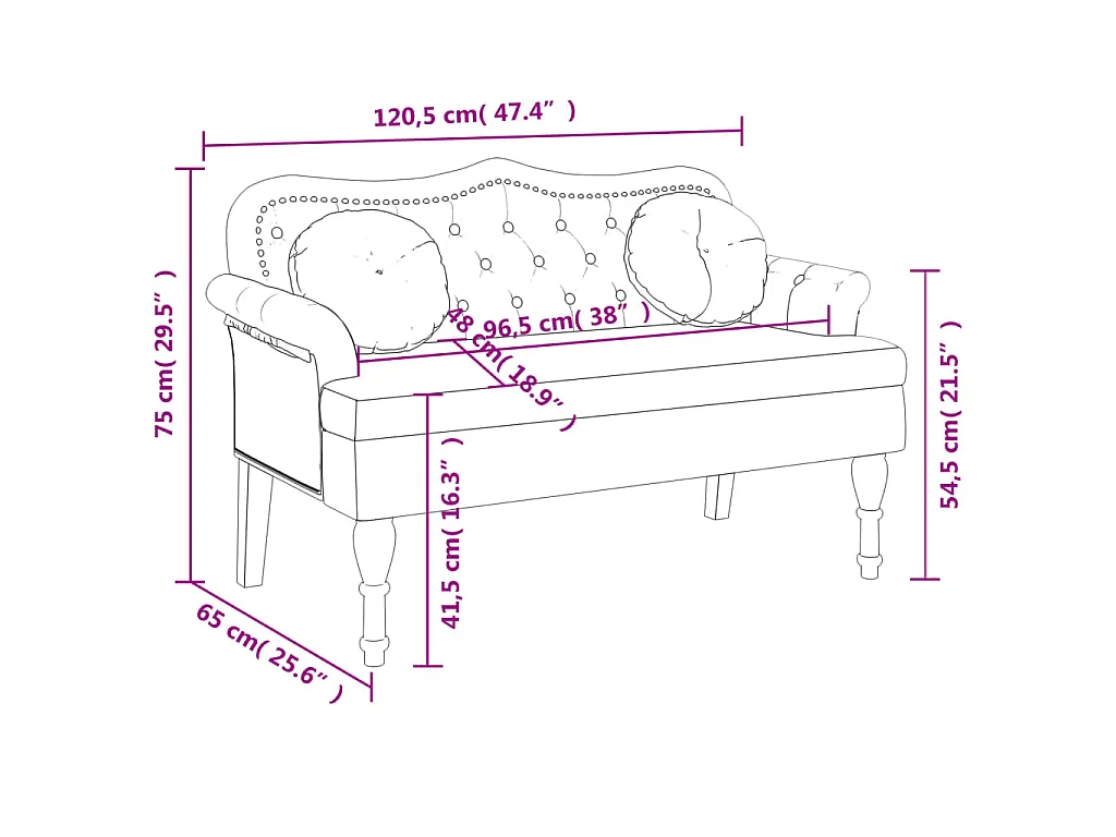Banc avec coussins bordeaux 120,5x65x75 cm velours