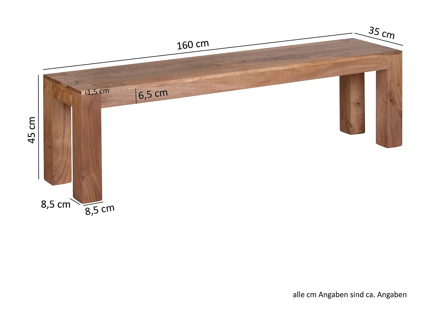Esszimmer Sitzbank MUMBAI Massiv-Holz Akazie 160 x 45 x