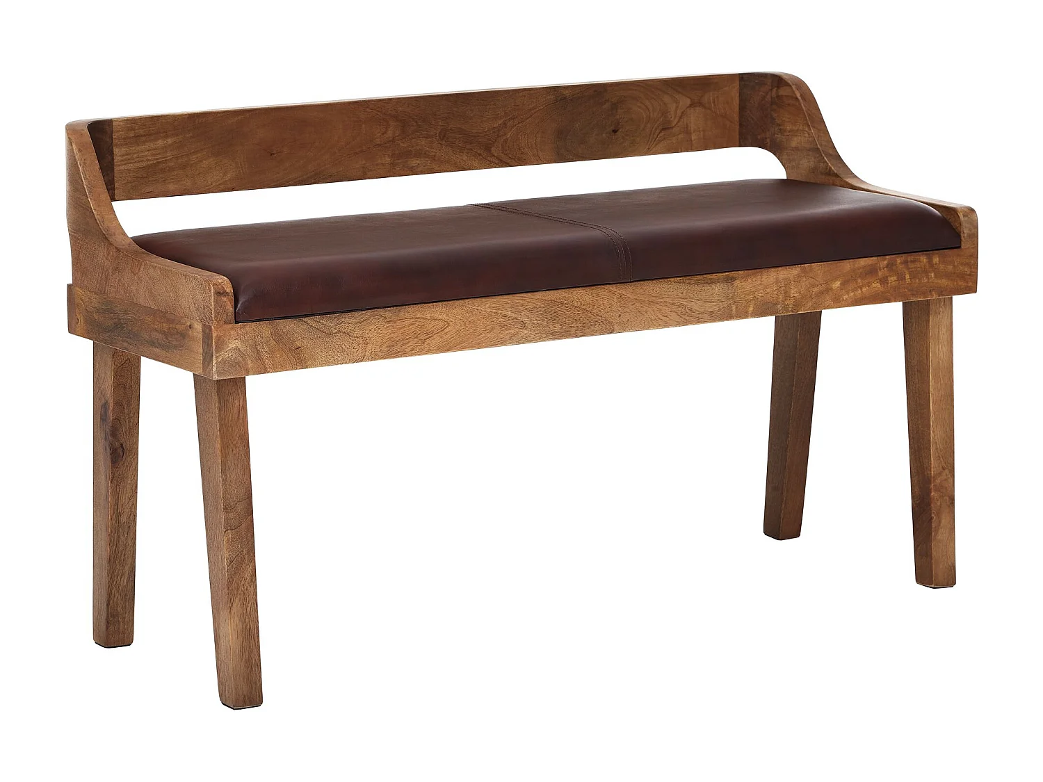 banc cuir véritable / banc bois massif 108x63x43 cm | Banquette rembourrée avec dossier banquette