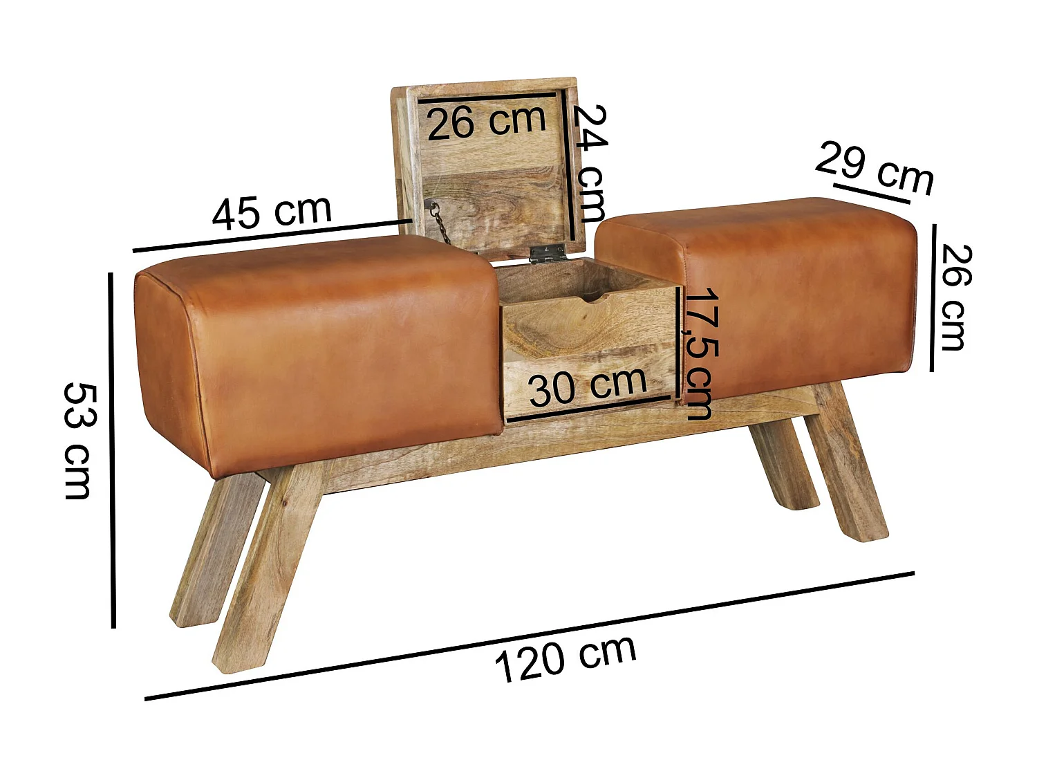 design Bock Tourner Banc compartiment Brown stockage 120 x 29 x 53 cm | Tourner escabeau en