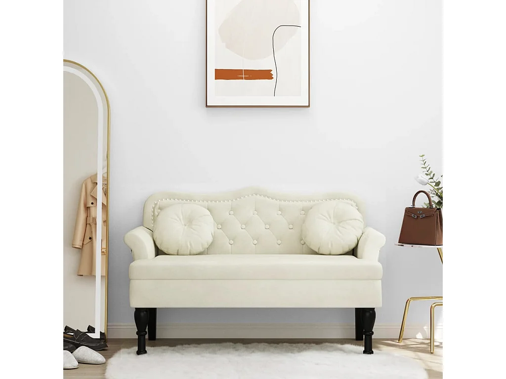 Banc avec coussins crème 120,5x65x75 cm velours