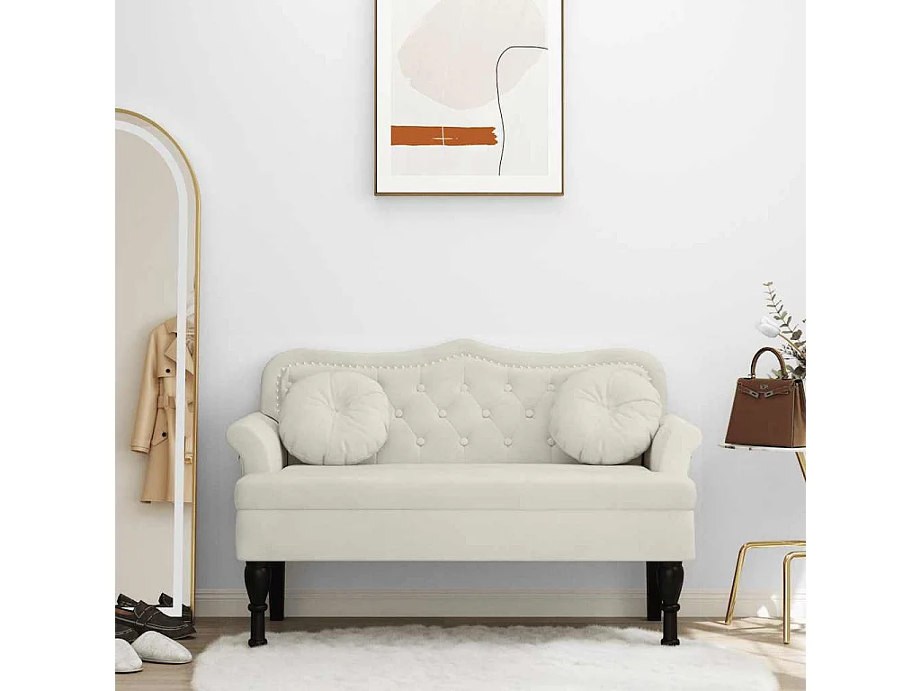 Banc avec coussins crème 120,5x65x75 cm velours
