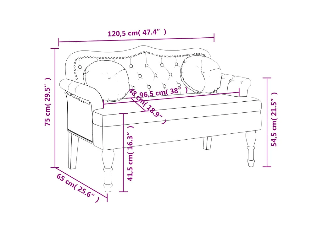 Banc avec coussins crème 120,5x65x75 cm velours
