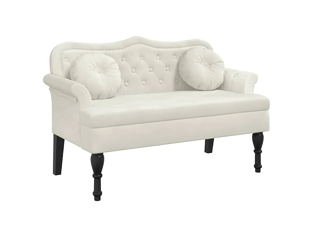 Banco con cojines terciopelo crema 120,5x65x75 cm
