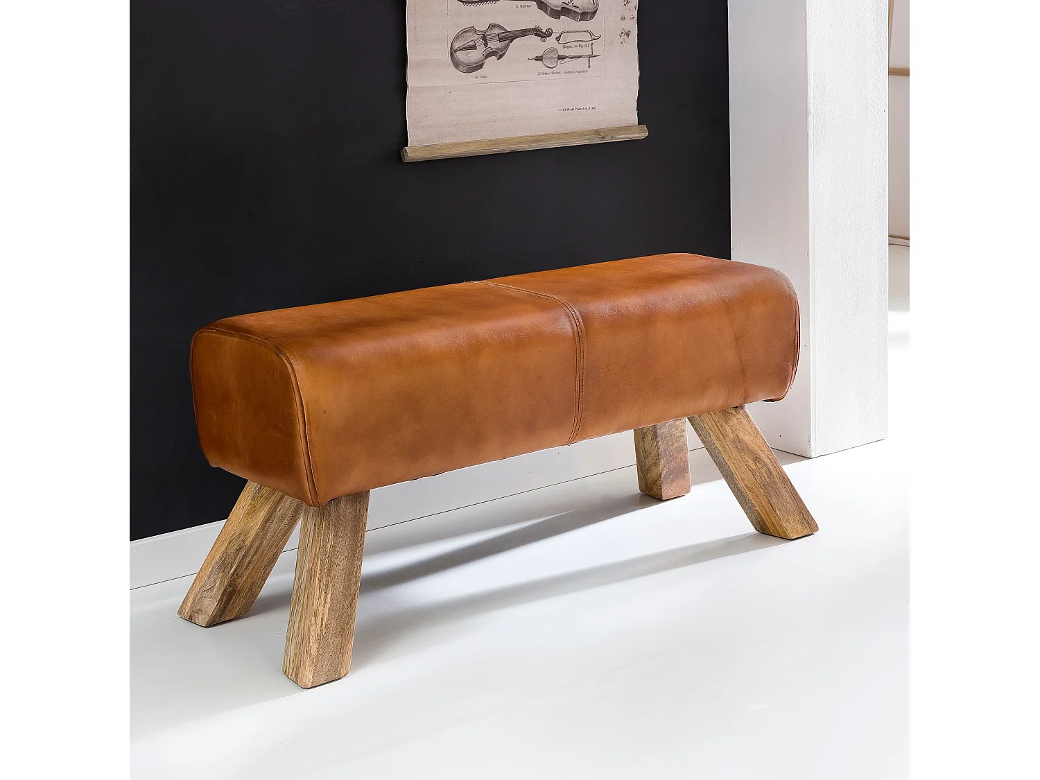 design cuir siège Bock brunissent 90 x 30 x 43 cm | Tourner banc en cuir escabeau | Tabouret Banc