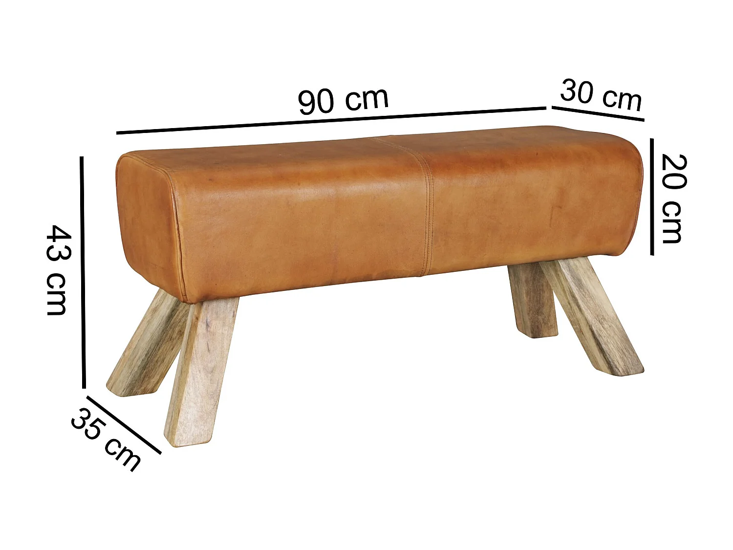 design cuir siège Bock brunissent 90 x 30 x 43 cm | Tourner banc en cuir escabeau | Tabouret Banc