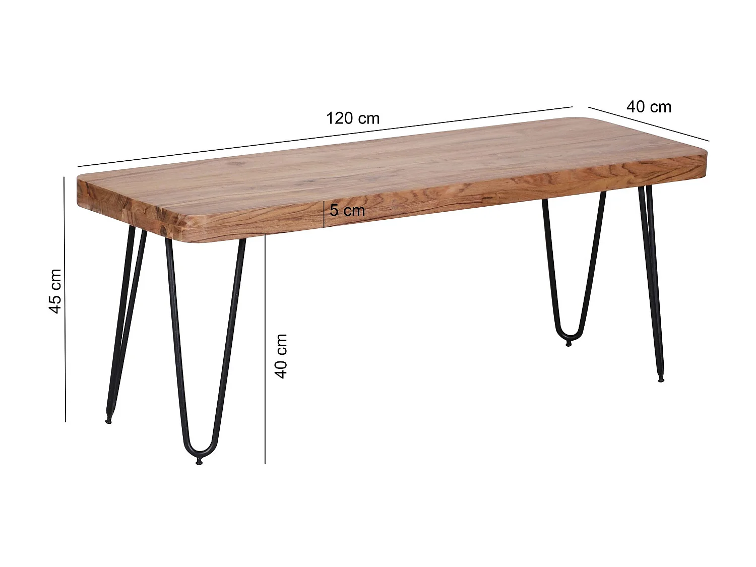 banc de salle à manger BAGLI bois massif acacia 120 x 45