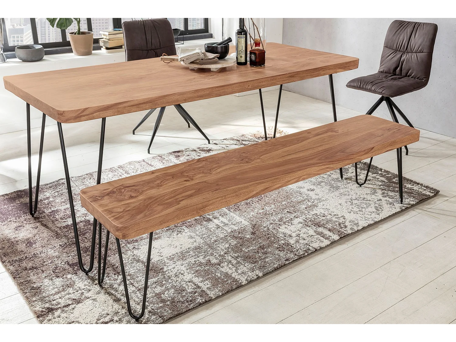 banc de salle à manger BAGLI bois massif acacia 120 x 45