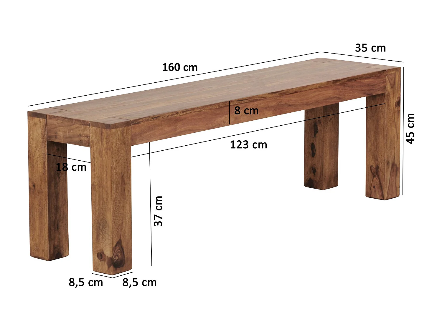 Esszimmer Sitzbank MUMBAI Massiv-Holz Sheesham 160 x 45