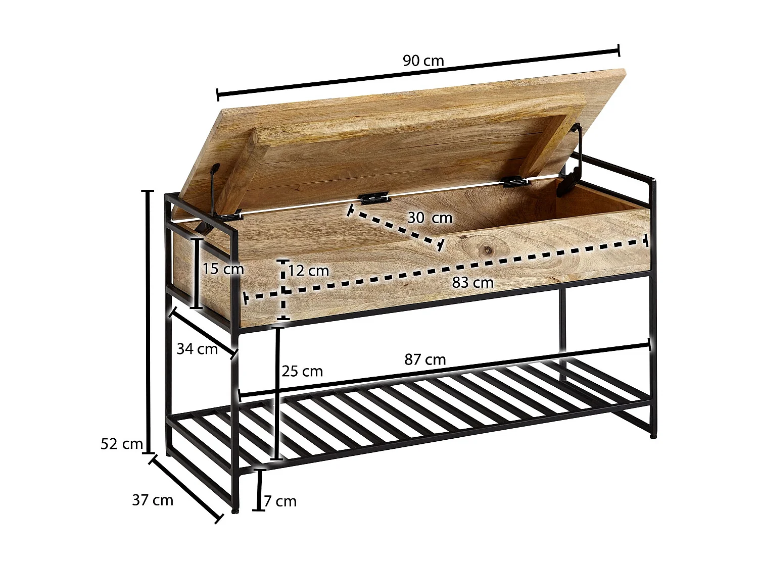 Banc avec Espace de Rangement Manguier Bois Massif 90x52x38 cm | Banquette Couloir Moderne | Banc