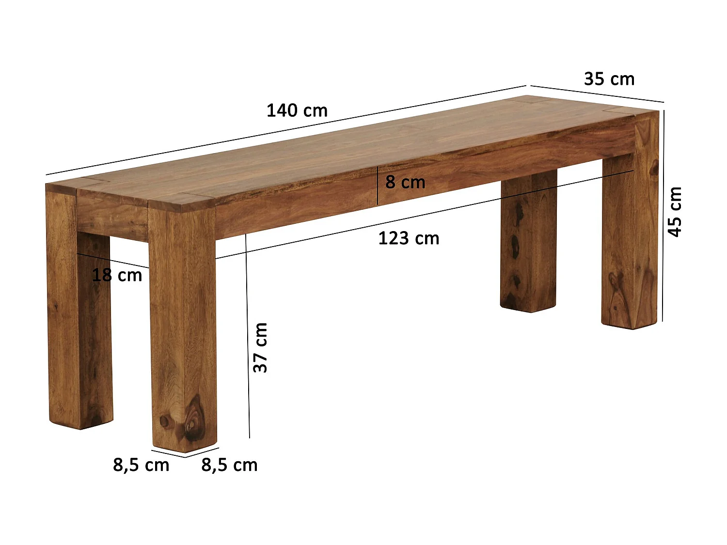 Esszimmer Sitzbank MUMBAI Massiv-Holz Sheesham 140 x 45