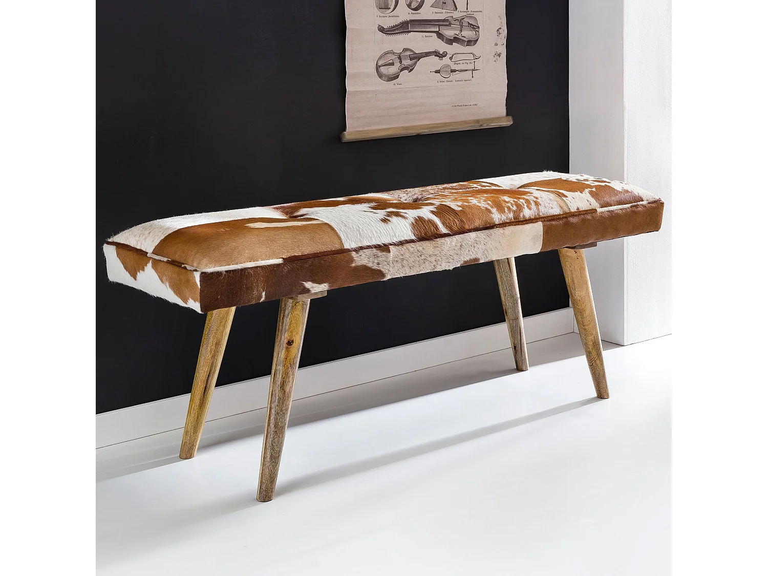 places à l' intérieur véritable chevreau Brown Blanc 120 x 40 x 52 cm | Design décoration banc