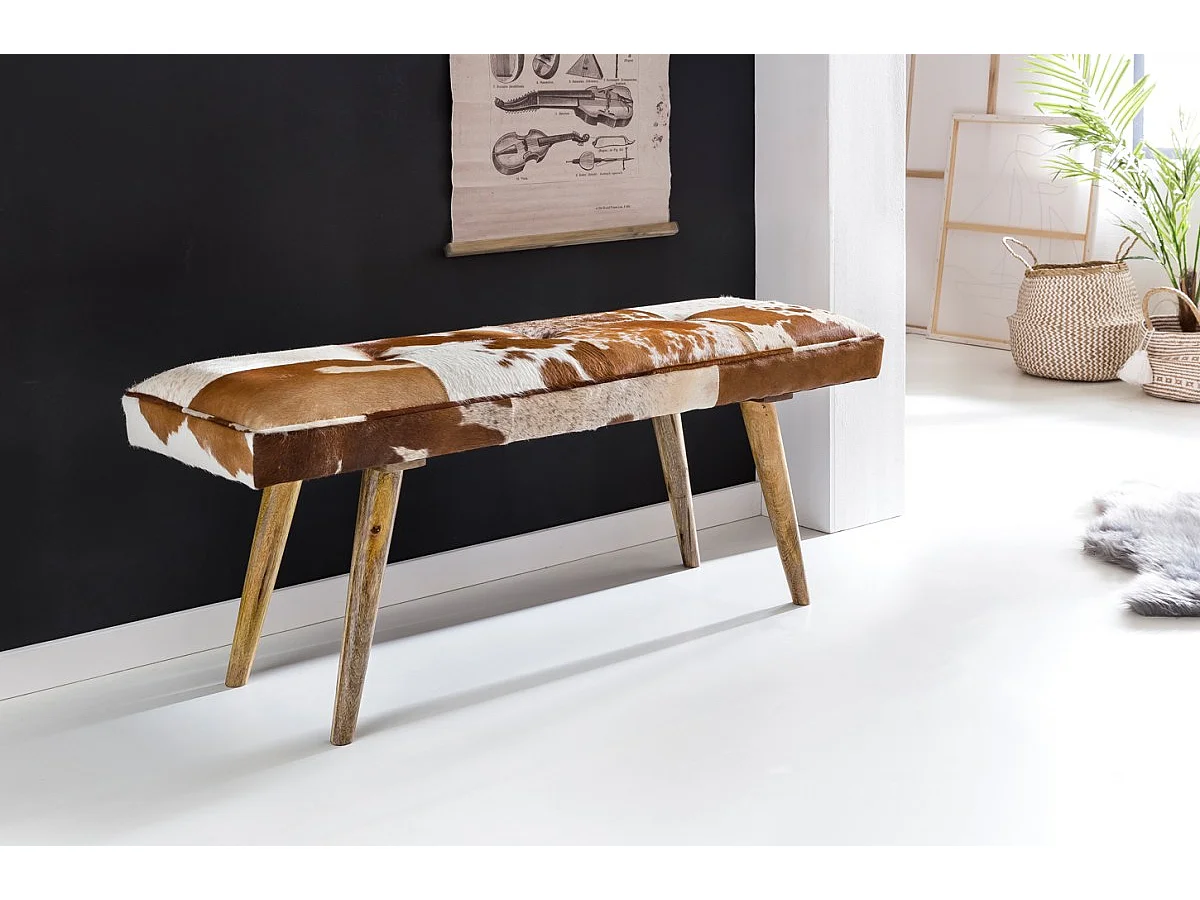 places à l' intérieur véritable chevreau Brown Blanc 120 x 40 x 52 cm | Design décoration banc