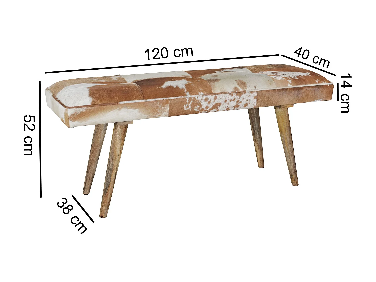 places à l' intérieur véritable chevreau Brown Blanc 120 x 40 x 52 cm | Design décoration banc
